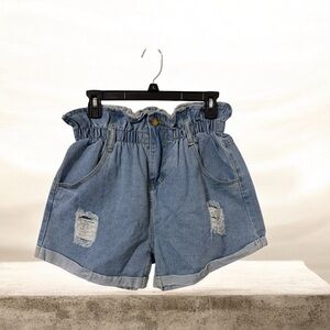 Denim Blue Women's Ruffle Waist Shorts